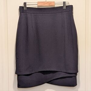Vintage 90s Escada by Margaretha Ley 36 Navy Blue Wool Tiered Mini Skirt